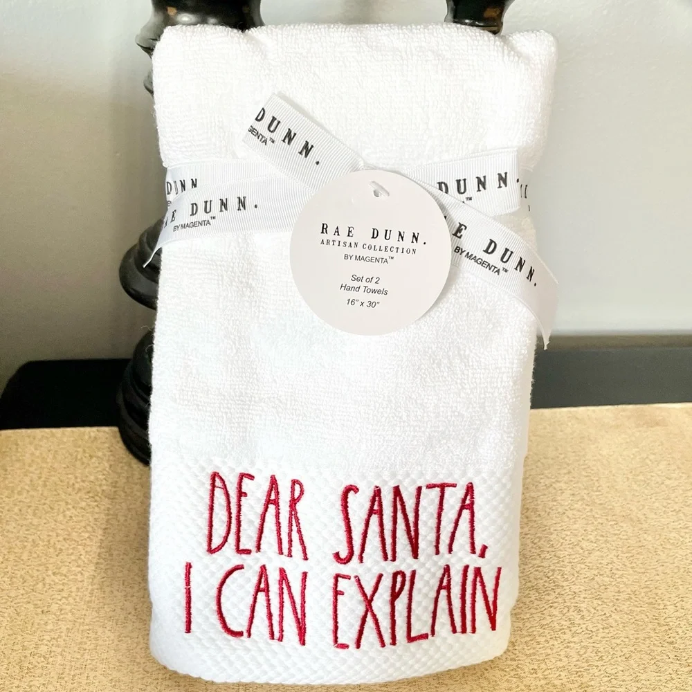 New Rae Dunn SET OF 2 SANTA I CAN EXPLAIN Bathroom Hand Towels